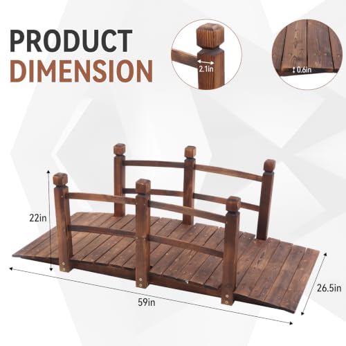Outvita 5FT Stained Wooden Garden Footbridge with Safety Railings - size: 5ft-carbonated