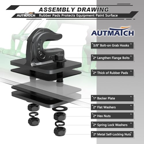 AUTMATCH Tractor Bucket Grab Hook 3/8" (2-Pack) Grade 70 Drop Forged Steel - color: Gunmetal Gray