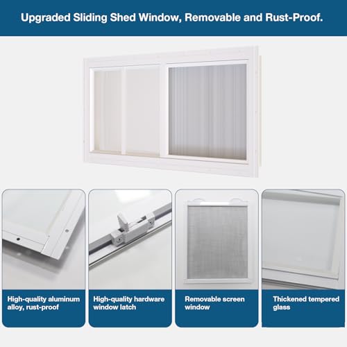 Yuzzy Shed Windows 2 Pack, 10"x23" Sliding Windows Transom Window with Tempered Glass and Removable Fiberglass Screen for Shed, Chicken Coop, Playhouse, Household, Garage, Barns (White) - color: White, size: 10"x23"