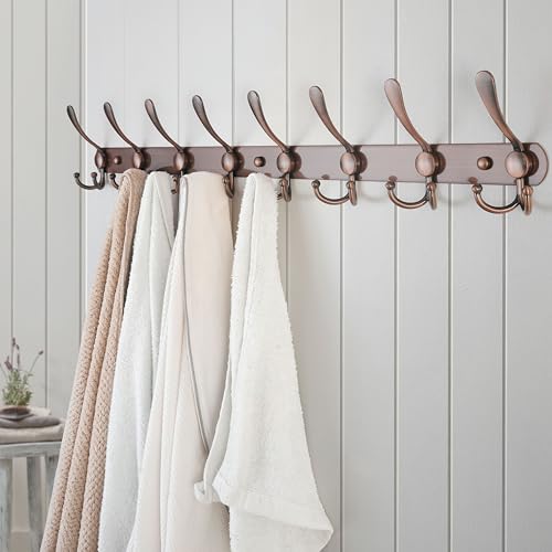 Dseap Coat Rack Wall Mount - 29.5” Long 8-Tri-Hooks Heavy Duty Coat Hanger Rail Wall Hooks for Hanging Coats Hats Clothing Clothes Purse Mudroom Entryway, Pack of 2 - color: Antique Copper, size: L=29.5” (2 Pcs)