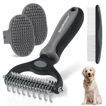 Undercoat rake, Dematting Metal Comb and Bathing Brush, Grey - color: Grey Kit 4PCS