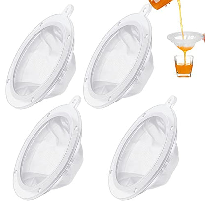 4 Pieces 200 Mesh Filter 5 Inch Food Filter Strainer Nylon Sieve Fine Mesh Plastic Reusable Strainer for Filtering Yogurt Juice Milk Honey Kitchen Whey Grease Coffee Funnels