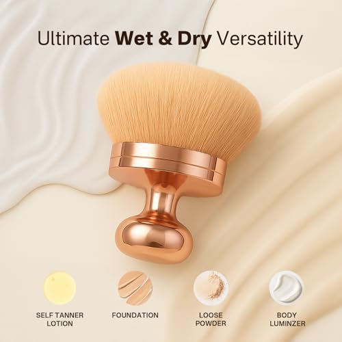 Kabuki Self Tanner Brush – Round Dome Blending Brush for Face & Body, Palm-Grip Applicator for Smooth, Streak-Free Tan | Soft Synthetic Bristles, Washable & Reusable (Gold) - color: Gold
