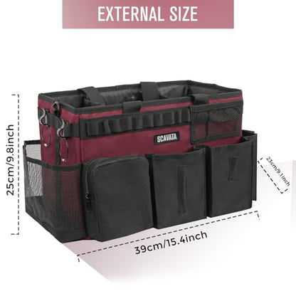 SCAVATA Wearable Cleaning Caddy Bag, Cleaning Caddy Supplies Organizer with Handle & Shoulder Straps for Housekeepers, Under Sink & Car Cleaning Tool Organizers with 4 Foldable Divider (Magenta) - color: Magenta