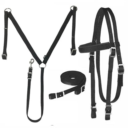 Majestic Ally Nylon Padded Equestrian Browband Headstall, Reins & BreastCollar Set for Horse- Full - color: Black