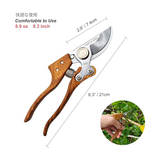 TONMA Bypass Pruning Shears [Made in Japan] 8 inches Professional Garden Shears, Japanese Secateurs Hand Pruner Hedge Clippers, Aluminum Alloy Handle - style: Bypass Pruning Shears (Wood Grain)