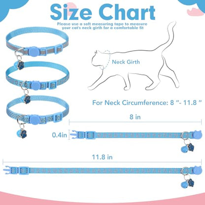 BINGPET Reflective Cat Collar Breakaway with Bell,Cute Kitten Collar, Blue - color: Reflective(Blue)-3pcs