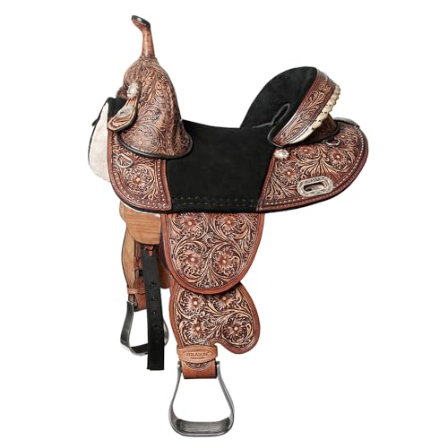 HILASON Western Horse Treeless Trail Barrel American Leather Saddle | for Horses - size: 13 In