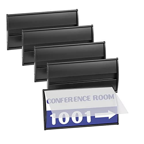 Set of 5 Curved Name Plate Holder for Wall or Door 8" x 4", Black | Wall-Mount Office Door Sign Holder, Sturdy Aluminum Sign Frame for Business Cubicle, Adhesive Tape & Protective Plastic Film - style: 5 packs Curved Sign Holder
