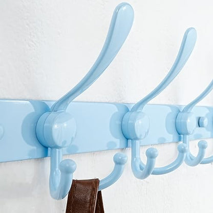 Dseap Coat Rack Wall Mount - 29.5” Long 8-Tri-Hooks Heavy Duty Coat Hanger Rail Wall Hooks for Hanging Coats Hats Clothing Clothes Purse Mudroom Entryway, Blue, Pack of 2 - color: Blue, size: L=29.5” (2 Pcs)