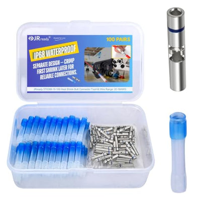JRready 100 Sets Heat Shrink Butt Connectors IP68 Waterproof Crimp Marine Wire Connrctors PE Insulation Automotive Electrical 16# 16-20AWG Tinned Copper Butt Splices (M81824/1-2) - color: 16# 100 Pairs
