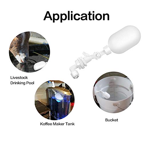 3/8&1/4 inch RO Tubing 1-3/4" Plastic Float Valve Shut Off Float Ball Float Switch to Auto-Fill Water Stock Tank,Bucket, Livestock Pool,Cattle Trough, Aquariums, Aquaculture, Water Reservoir