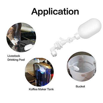 3/8&1/4 inch RO Tubing 1-3/4" Plastic Float Valve Shut Off Float Ball Float Switch to Auto-Fill Water Stock Tank,Bucket, Livestock Pool,Cattle Trough, Aquariums, Aquaculture, Water Reservoir