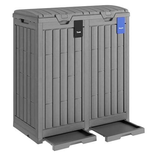 EAST OAK 76 Gallon Outdoor Trash Can | Waterproof Resin Garbage Can with Tiered Lid & Drip Tray | Outside Trash Bin for Patio | Kitchen, Backyard & Deck | Gray Color - size: 76 Gallon