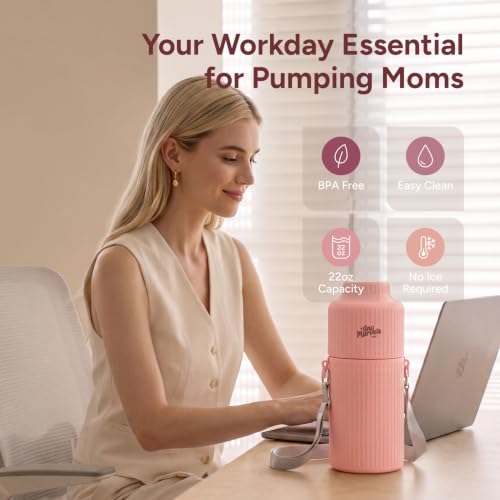 Portable Breast Milk Cooler 22oz Large Capacity with 2-Bottle for Outdoor - color: Pink