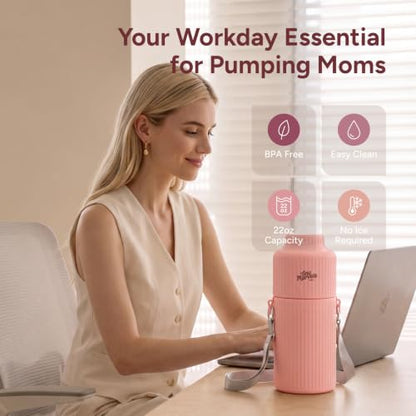 Portable Breast Milk Cooler 22oz Large Capacity with 2-Bottle for Outdoor - color: Pink