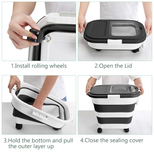 Dog Food Storage Container with Rolling Wheel and Airtight Lid, Black, 30LB - color: 30 Lbs Black
