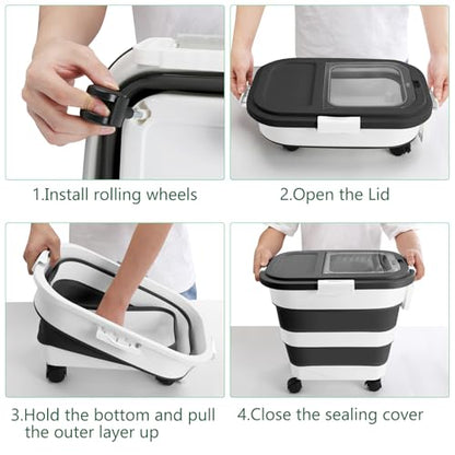 Dog Food Storage Container with Rolling Wheel and Airtight Lid, Black, 30LB - color: 30 Lbs Black