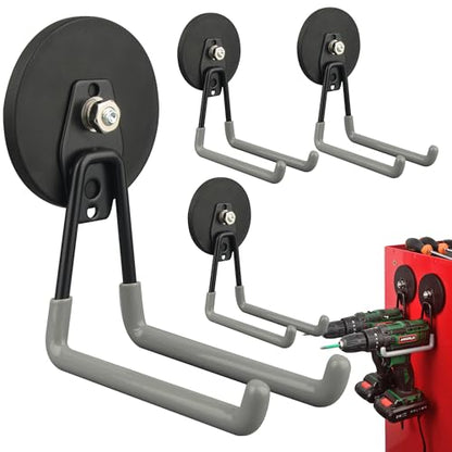 ULIBERMAGNET Magnetic Hooks,Heavy Duty Magnet Hooks,Large Manget with Hooks for Metal Cabinet Pegboard Garage Shelve Cart,4 Pack Tool Hook for Hammer Drill,Garden Tool(3.46inch/Silver) - style: 3.46INCH 4PACK Gray Large Hooks