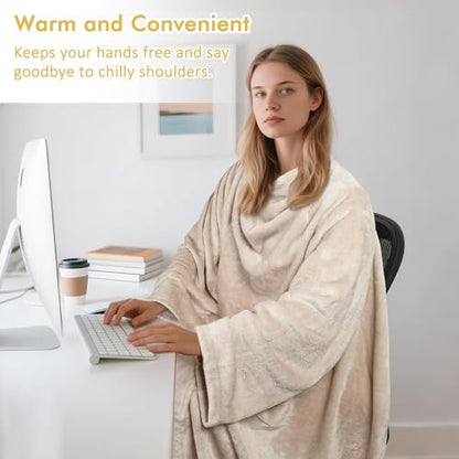 Catalonia Wearable Blanket with Sleeves for Women & Men, Fleece Wrap Throw - color: Latte