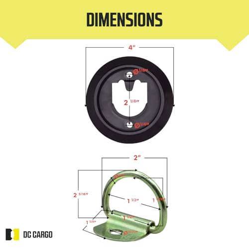 DC Cargo Mall 10 D-Ring Tie-Downs with Plastic Pan Fitting, Anchor Trailer Cargo Load with Floor Flush Surface Mount D-Rings; Safe Tie-Down Working Limit 533 pounds