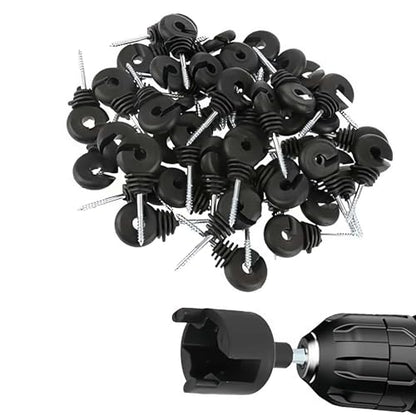 100 Pcs Black Electric Fence Insulator for Animal Husbandry Electronic | Screw-in Ring Design,1 Pcs Free Insulator Socket Tool, for Grid System Accessories Farm Livestock Wood Post Fencing