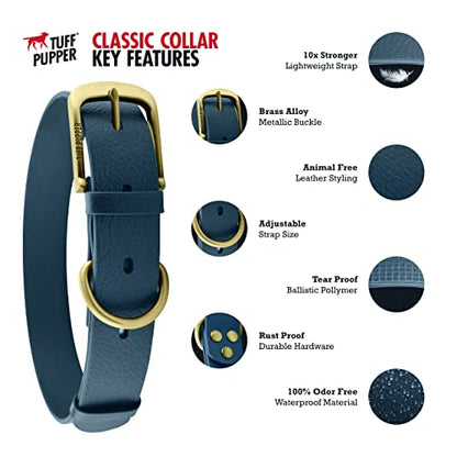 Tuff Pupper Heavy Duty Waterproof Dog Collar for Small, Medium & Large Dogs - color: Midnight Blue
