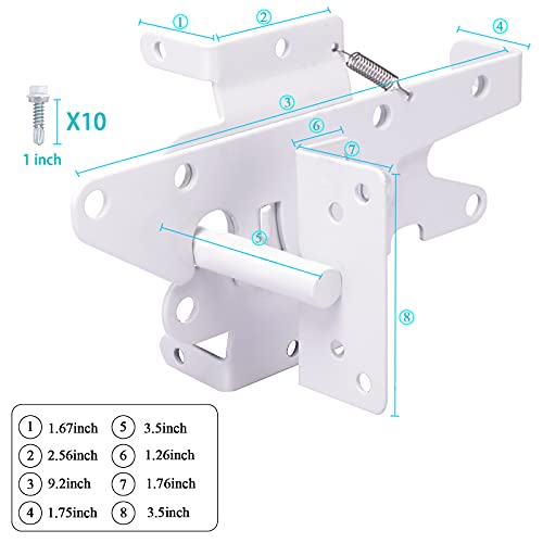 Heavy Duty Gate Latch, Post Mount Automatic Self-Closing Door Latch,for Wooden/Vinyl Fence, Pool,Garden Outdoor, W/Mounting Screws (White) - color: White