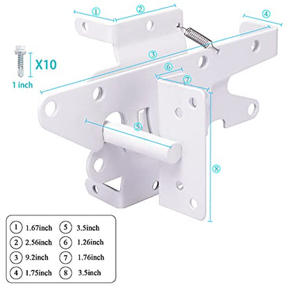 Heavy Duty Gate Latch, Post Mount Automatic Self-Closing Door Latch,for Wooden/Vinyl Fence, Pool,Garden Outdoor, W/Mounting Screws (White) - color: White