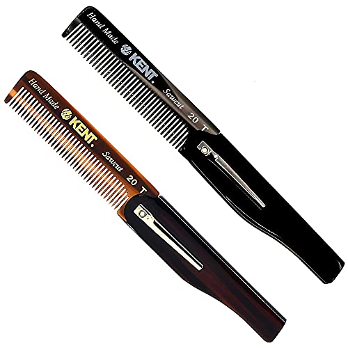 Kent 20T Handmade Folding Pocket Comb for Men, Fine Tooth Hair Comb Straightener for Everyday Grooming Styling Hair, Beard or Mustache, Use Dry or with Balms, Saw Cut Hand Polished, Made in England - color: Combo, size: 2 Pack