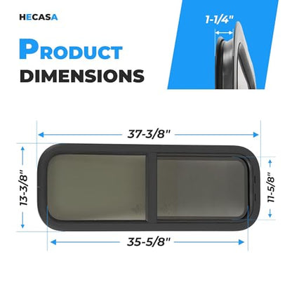 HECASA 12"W x 36"H RV Window Universal Vertical Sliding w/Screen & Trim - size: 36" W x 12" H
