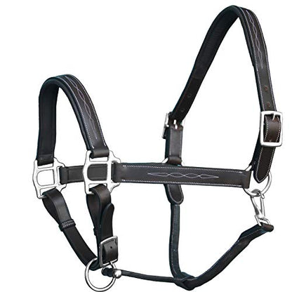 Exion Designer Stitched Padded Cushioned Horse Halter- Silver Hardware | Adjustable Chin and Throat Snap Halter | Replaceable Crownpiece Halter | Quick Release | Black, Havana Brown | Over, Full - color: Havana (Choco Brown), size: Warm Blood (Over Size)