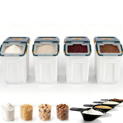 RUIAN Large Airtight Storage Container,25lb Flour Rice Storage Containers Bin with Wheels Seal Locking Lid, with Measuring Cup&Scoop for Flour, Rice, Grain (25lbt Blue,4PCS) - color: Blue 4Pack 25Lb