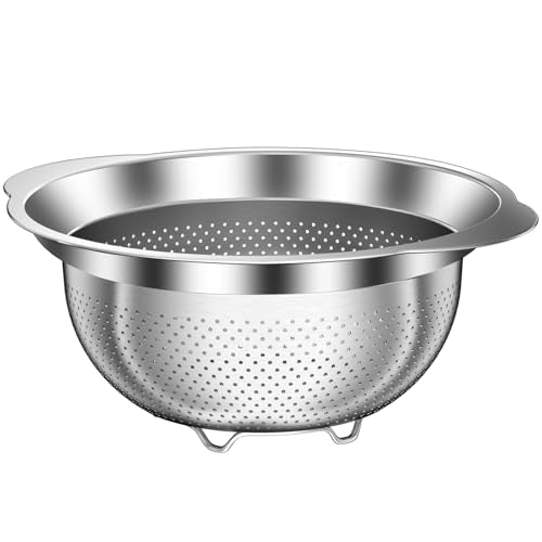 3.5QT Colander with Bowl, Rice Strainer, Stainless Steel Mixing Bowls with Strainer, Pasta Strainer, Colander for Kitchen for Rice Pasta Fruits Vegetables, Rice Cleaner Strainer, Dishwasher Safe - size: 3.5QT