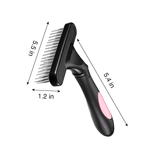 Pet Grooming Rake - Double Row Pins Shedding and Dematting Undercoat Rake Comb for Dogs, Cats, Matted, Short, Long Hair Coats - Safe Grooming & Deshedding Brush - Comb Out Mats & Tangles Easily