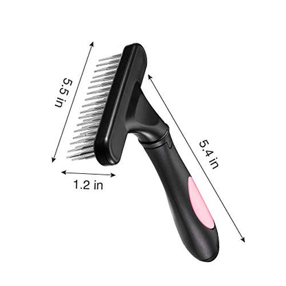 Pet Grooming Rake - Double Row Pins Shedding and Dematting Undercoat Rake Comb for Dogs, Cats, Matted, Short, Long Hair Coats - Safe Grooming & Deshedding Brush - Comb Out Mats & Tangles Easily