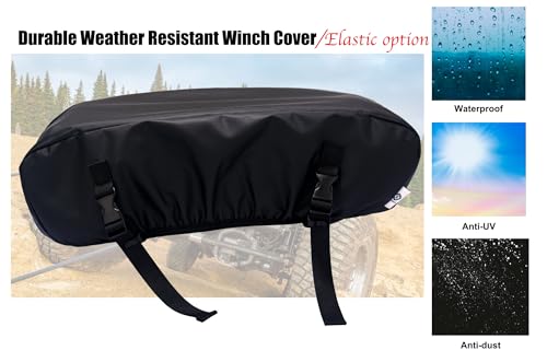 Eudora Waterproof Small Winch Cover for 2500-5500 lb Electric Winches | Heavy-duty vinyl sheds rain, resists UV, frost, dust; elastic hem and straps secure ATV UTV trailer winches against wind