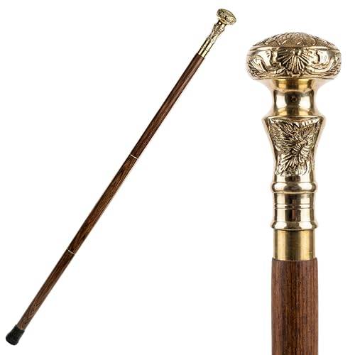 Wooden Walking Cane with Brass Handle – 37 Inch Handcrafted Walking Stick for Men & Women – Vintage Cane - color: Golden Knob Handle