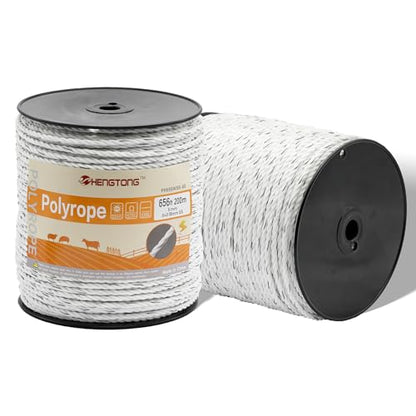 White Electric Fence Poly Rope 1/4 Inch 656ft for Horses