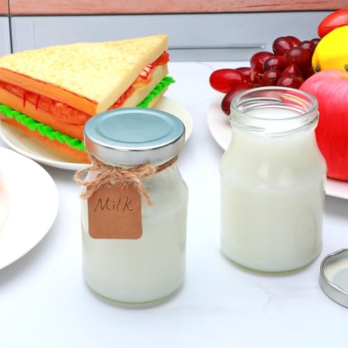 16Pack 6oz Glass Milk Bottles, Glass Jars with Lids | Jelly Jars with Silver Lids, Glass Yogert Jars, Clear Milk Jars Ideal for Jam, Honey, Wedding Favors, Shower Favors - size: 6oz-16pack