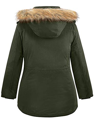 Soularge Women's Winter Plus Size Sherpa Lined Jacket with Hood | Women's Plus Size Workwear Fit,100% Cotton Outer Shell,Soft Fleece Lining,Windproof Stand Collar - color: Army Green, size: 3X