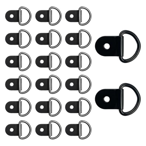 20PCS Small Steel D-Ring Tie Downs, Heavy Duty D Ring Tie Downs Strap Anchor Lashing Rings, Steel Tie-Down Hooks for Loads on Case Truck Cargo Trailers RV Boats, Car Accessories (Black) - color: Black, 20pcs