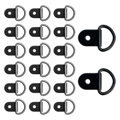 20PCS Small Steel D-Ring Tie Downs, Heavy Duty D Ring Tie Downs Strap Anchor Lashing Rings, Steel Tie-Down Hooks for Loads on Case Truck Cargo Trailers RV Boats, Car Accessories (Black) - color: Black, 20pcs