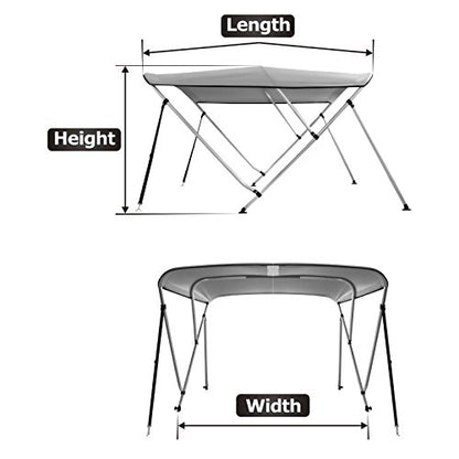 MSC 3 Bow 4 Bow Bimini Top Boat Cover,Waterproof Solution Dyed Polyester Made,2 Support Poles& 4 Adjustable Straps Included - color: Grey