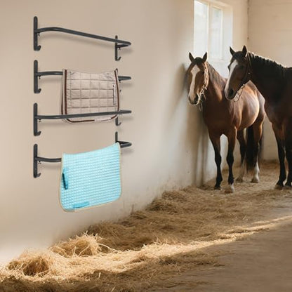 4-Pack Saddle Blanket Rack, Wall Mounted Horse Blanket Holder with Hooks, Saddle Pad Rack, 33.8" Storage Organizer for Barn, Stable, Tack Room