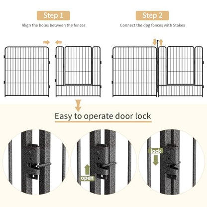 Dog Playpen,32/40/45 Inch Height in Heavy Duty, Folding Indoor Outdoor Anti-Rust Dog Exercise Fence, Portable Pet Playpen with Door for Large Medium Small Dogs and Pet (16 Panels, 32 Inch) Silver