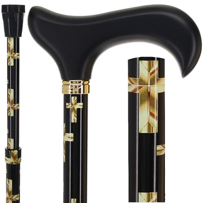 Royal RC Canes Walking Sticks for Men and Women - Stylish Designer Fashionable Adjustable Derby Canes - Lightweight Aluminum Cool Walking Sticks with HD Patterns - color: Golden Cross (Multicolor)