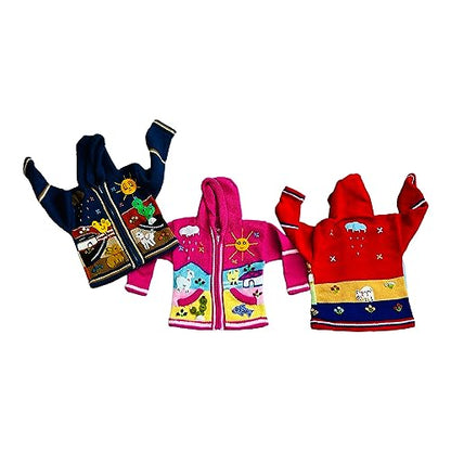 Peruvian Wool Knitted Sweater with hoodie for babies & toddlers, Unisex, Chompas Peruanas, fall winter sweater - color: Navy Blue, size: 8