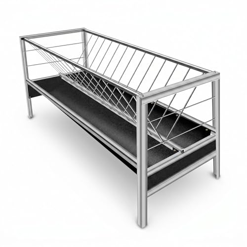 Livestock Trough 2 in 1 Hay Dispenser 55 Gallon with 22 Gallon Feeding Pan, Stainless Steel Hay Holder for Goats Sheep Calves Horses