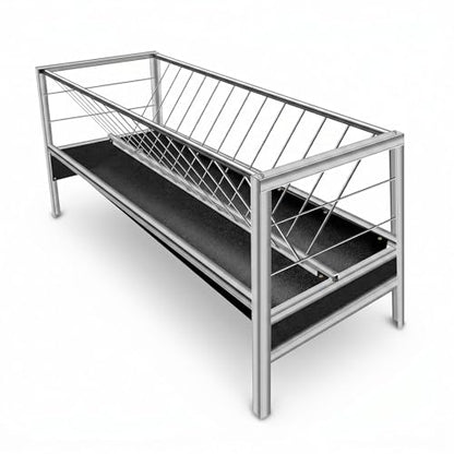 Livestock Trough 2 in 1 Hay Dispenser 55 Gallon with 22 Gallon Feeding Pan, Stainless Steel Hay Holder for Goats Sheep Calves Horses